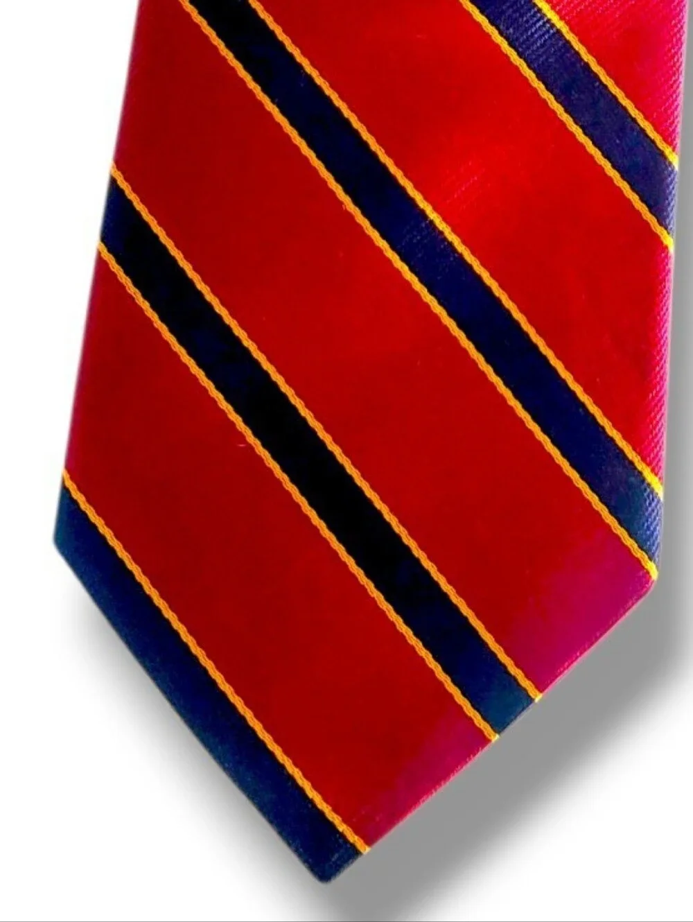 Brooks Brothers Deep Red Navy Blue Gold Bias Stripes Silk Necktie NYC USA